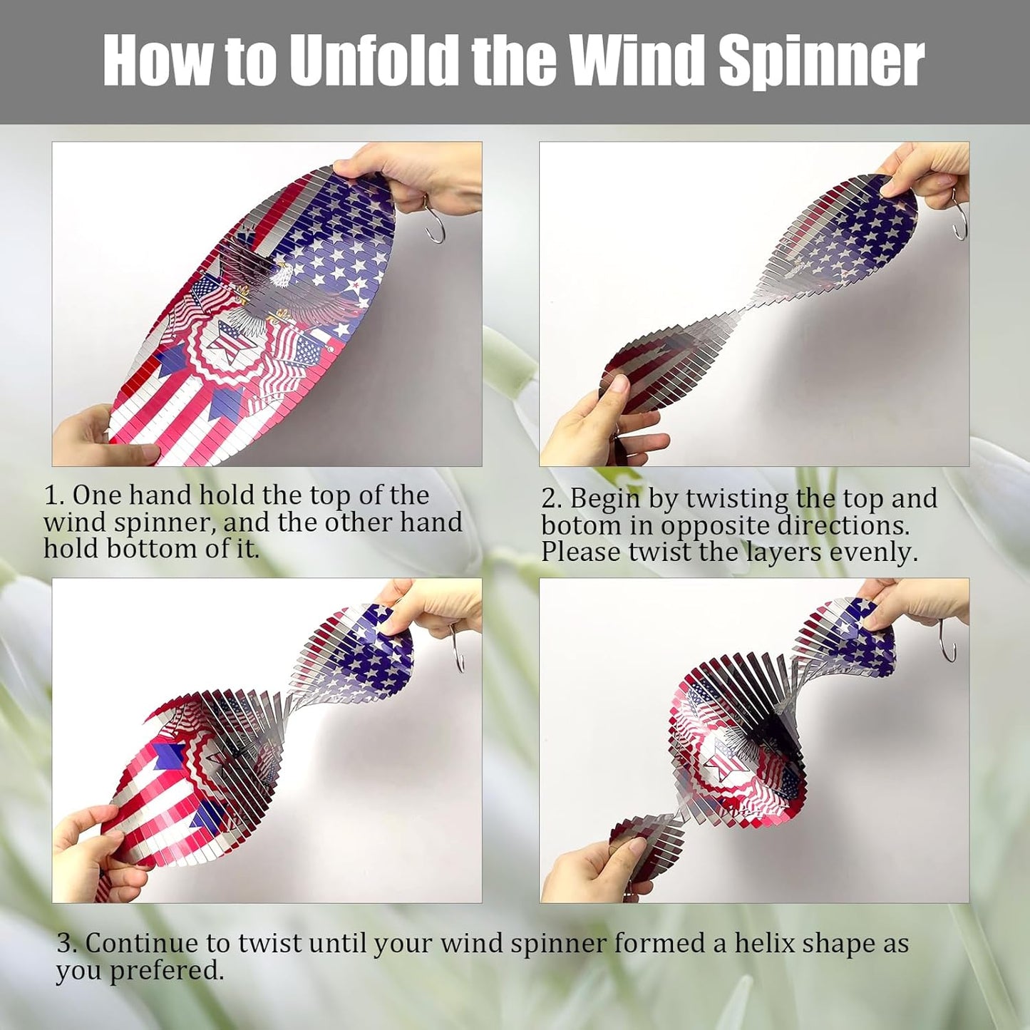 American Flag Eagle Patriotic Helix Metal Wind Spinners for Yard and Garden,12 Inch 3D Stainless Steel Hanging Kinetic Yard Art Wind Sculpture Independence Day Decor Outdoor Indoor