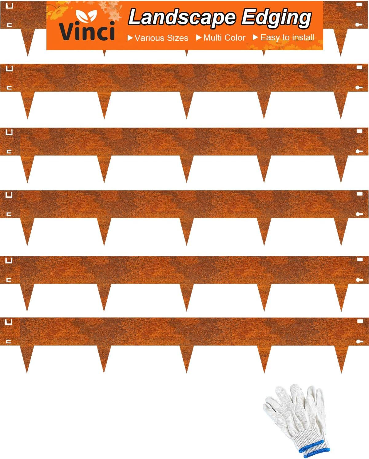Vinci Landscape Edging Border, 40" L x 6" H 6Pack 20FT Total Rusted Corten Steel Garden Edging,Easy Installation,Sturdy Elegant Metal Lawn Broder for Flower Beds, Pathways, Paver Edges and Yard
