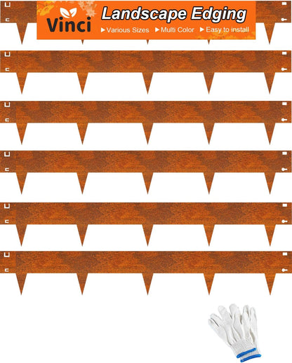 Vinci Landscape Edging Border, 40" L x 6" H 6Pack 20FT Total Rusted Corten Steel Garden Edging,Easy Installation,Sturdy Elegant Metal Lawn Broder for Flower Beds, Pathways, Paver Edges and Yard