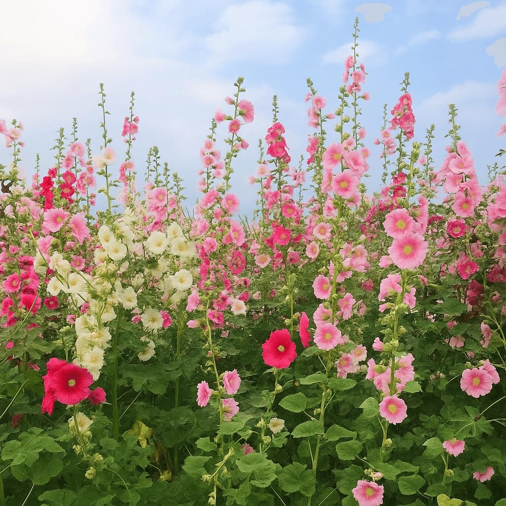 Hollyhock Seeds 3000+ Bulk Pack - Mixed-Color Perennial Blooms, Attracts Pollinators, Easy to Grow, Tall Garden Beauty - Perfect for Outdoor Landscaping, Backyard Shade, and Cottage Flower Gardens