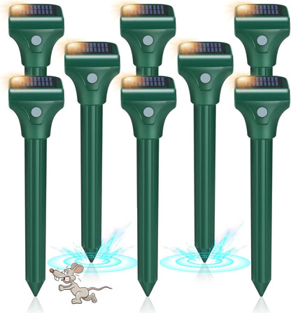 Mole Repellent Solar Powered, 8 Pack Ultrasonic Snake Repellent Outdoor, Waterproof Ultrasonic Mole Deterrent Stakes, Get Rid of Gopher, Vole, Skunk,Chipmunk, Snake Repellent for Yard, Garden, Lawn
