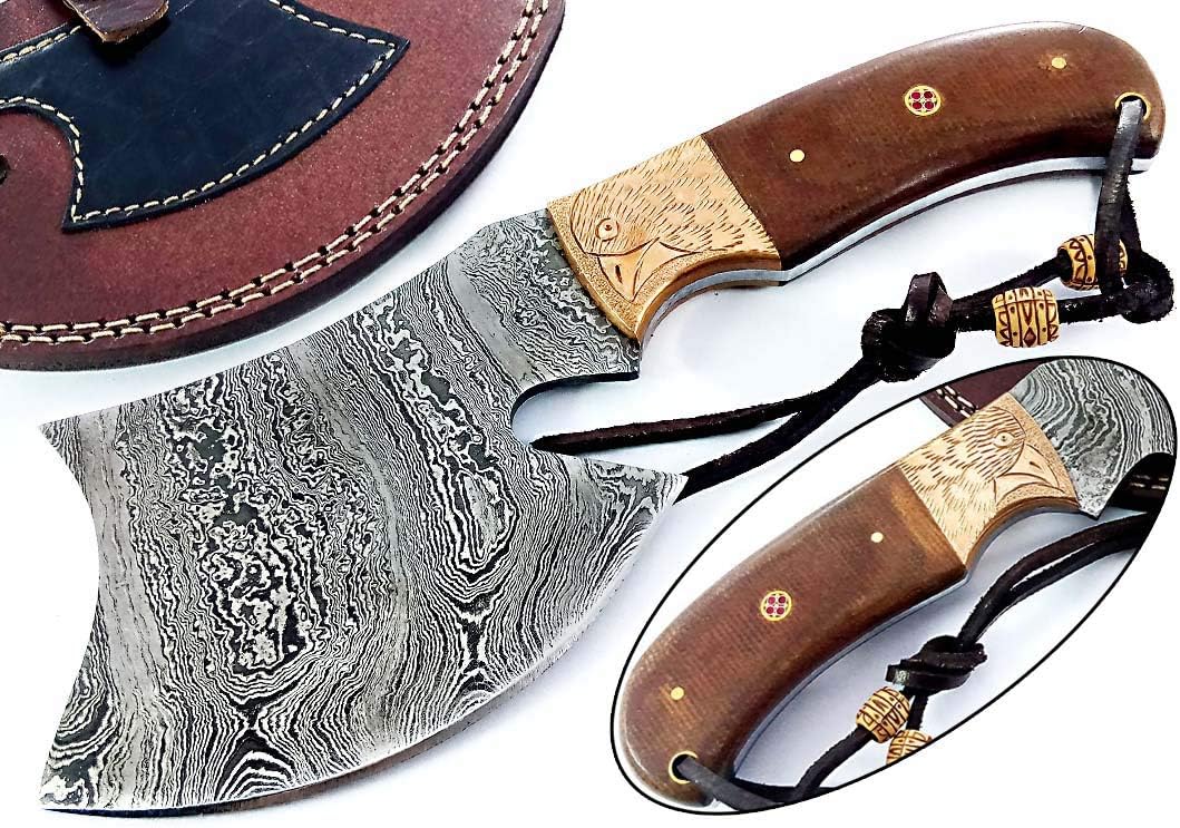 Damascus Steel Blade Axe Hatchet Tomahawk Hunting Knife Camping Hiking SM44