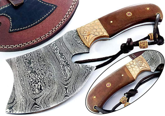 Damascus Steel Blade Axe Hatchet Tomahawk Hunting Knife Camping Hiking SM44