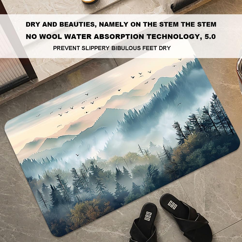Bath Matcccccccc，Beautiful Misty Forest-16×24Inch (40 * 60cm)