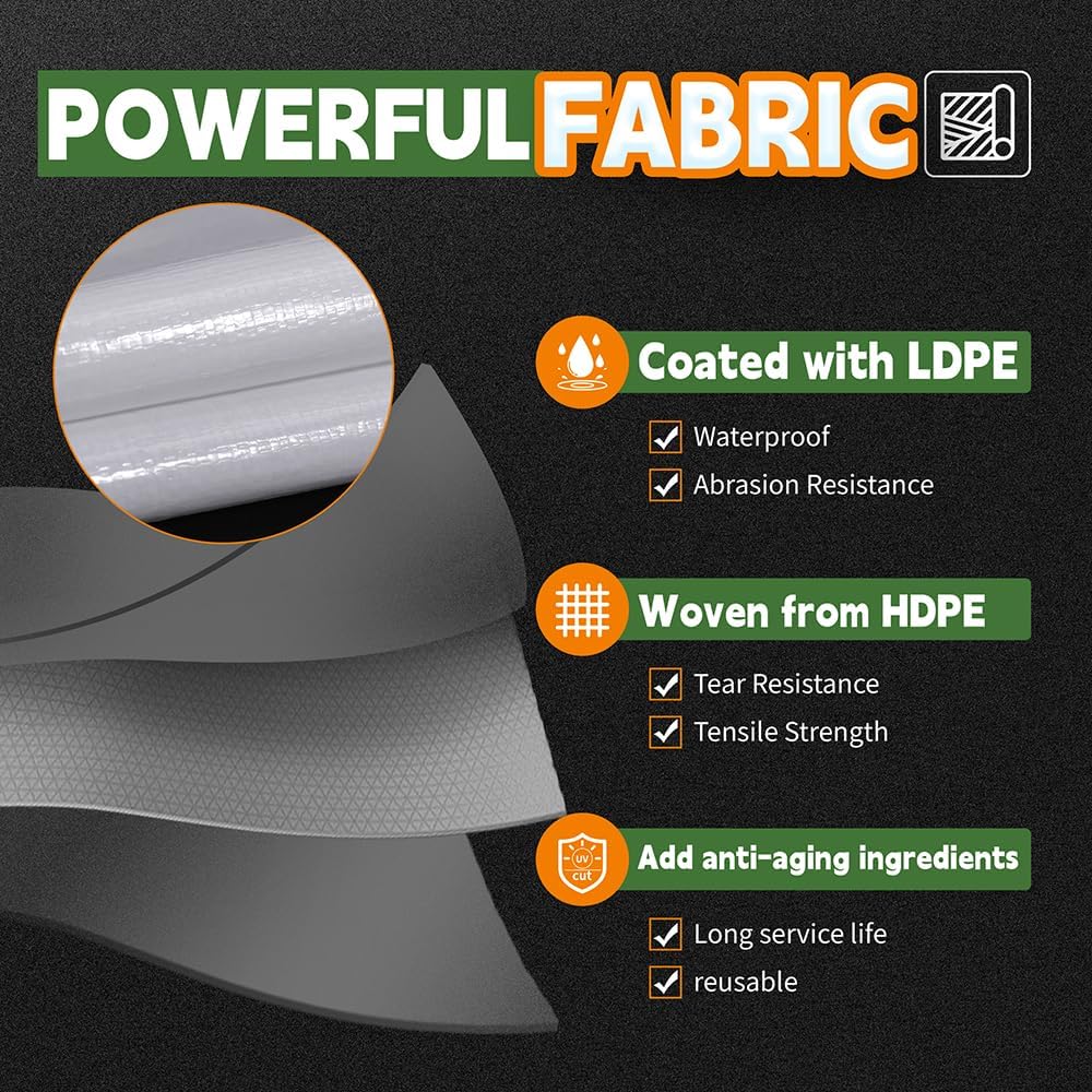 12 Mil Heavy Duty White Tarps 7' X 10', Extra Thick,Durable,Waterproof, UV Resistant, Weatherproof Poly Tarp,with Metal Grommets and Reinforced Edge (Finished Size)-by Raindeway