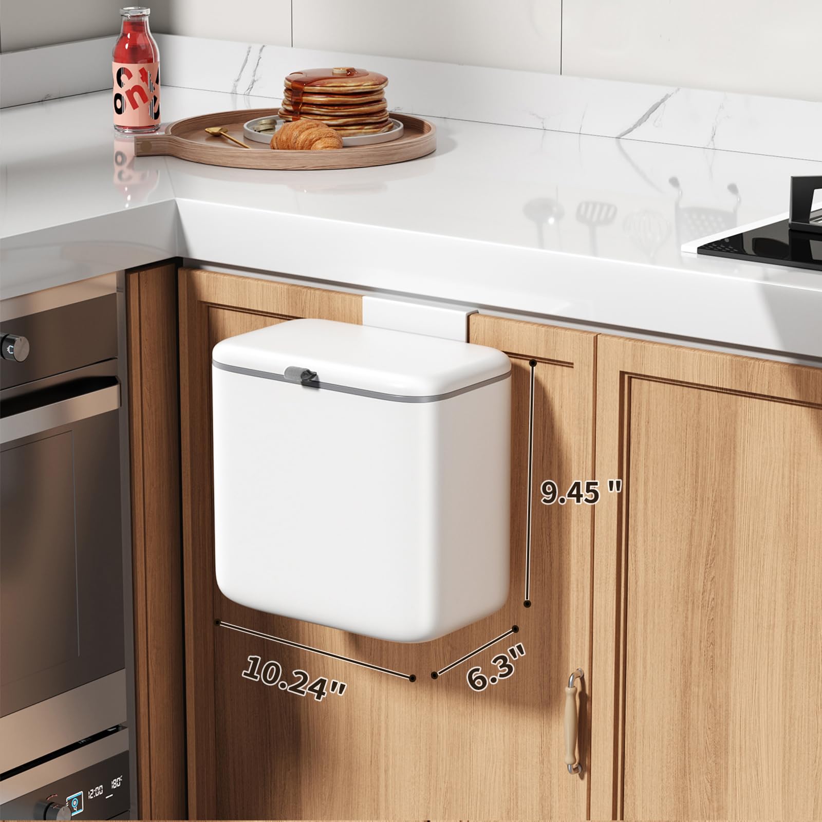 Compost Bin Kitchen for Countertop or Under Sink, 2.6 Gallon Hanging Small Trash Can with Lid