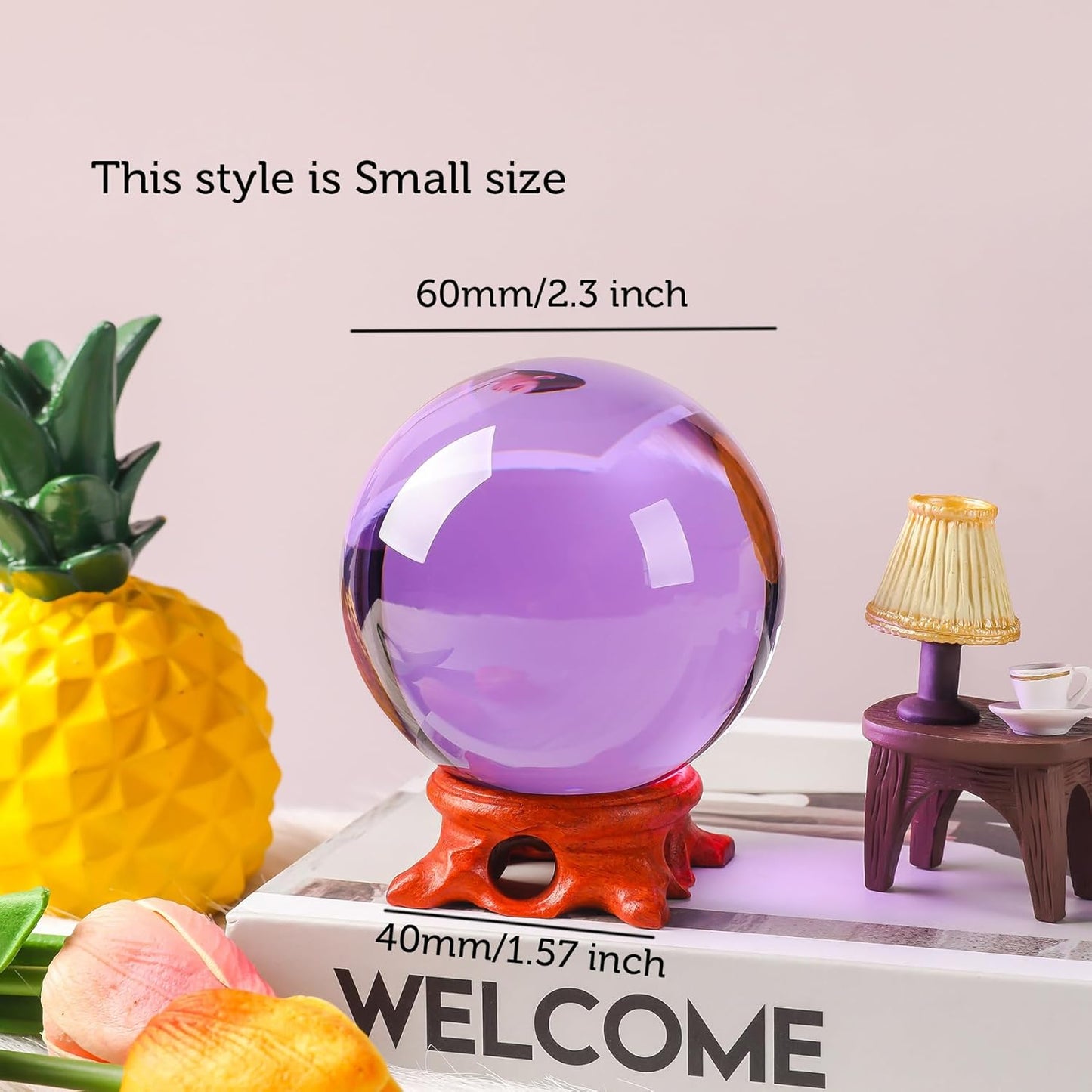 Purple Crystal Ball 60mm Crystal Ball with Wooden Stand and Gift Box for Magic,lensball Photography,Family Decorative,Fortune Teller,Feng Shui,Witchcraft,Witchy Gifts,Witch Decor,and Halloween Decor