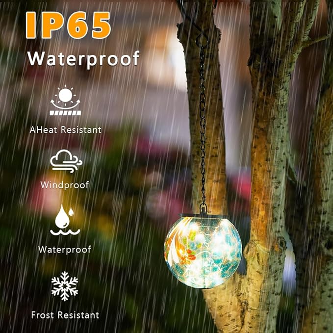 Solar Hanging Lanterns Outdoor, Solar Glass Gazing Ball Lights, Waterproof Led Globe Light for Garden Yard Tree Party Decorations, Colorful Dot