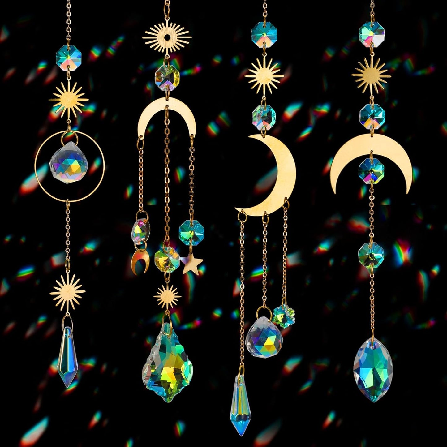 Crystal Suncatcher, 4pcs Sun Catchers Indoor Window Hanging Crystals for Windows Prism Rainbow Makers for Ceiling Garden Porch Decor Christmas Decorations Home Party Wedding Ornaments