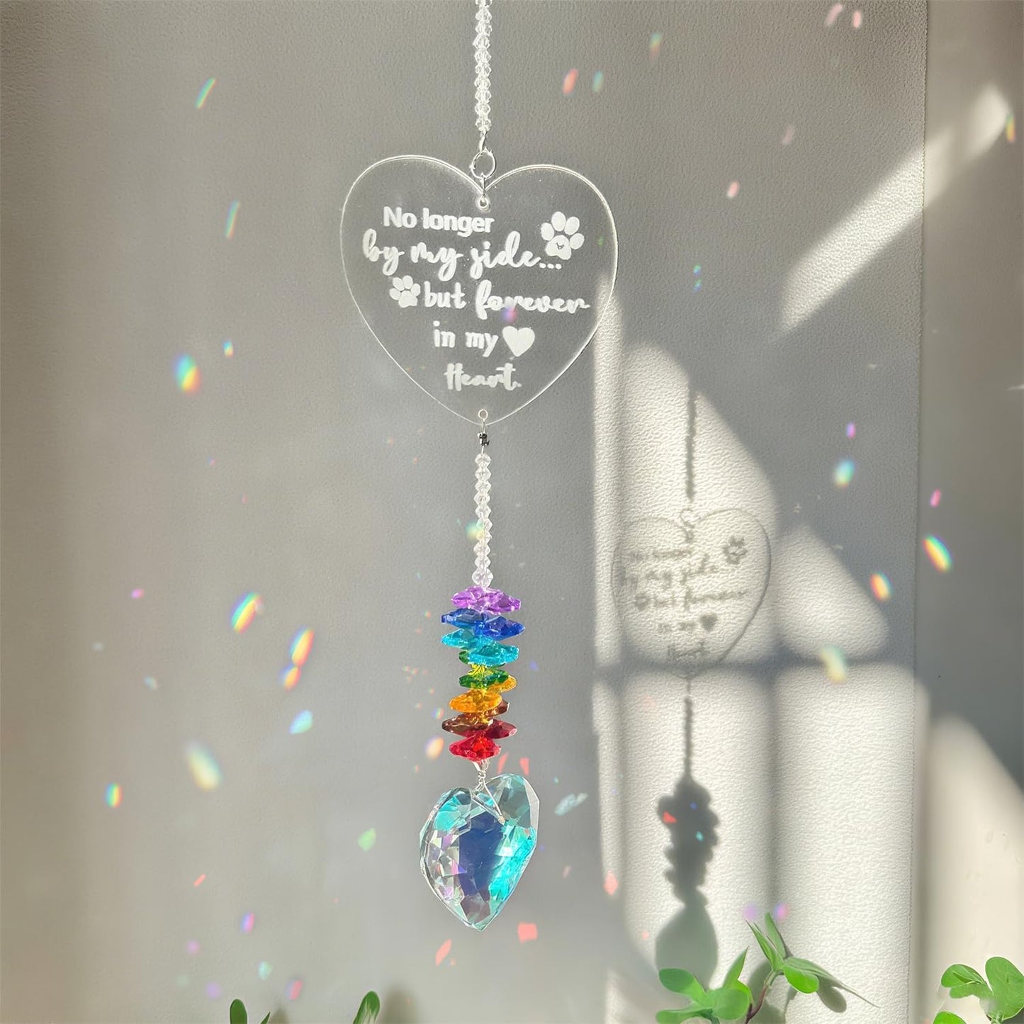 Crystal Sun Catchers Indoor Window - Heart - Shaped Hanging Crystal Suncatcher as Pet Memorial Gifts for Dogs
