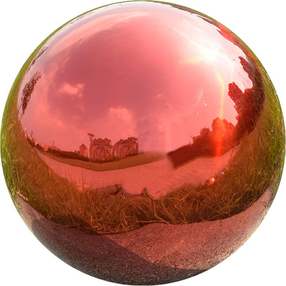Nerien 8 Inch Gazing Ball, Stainless Steel Garden Mirror Globe, Polished Ornament Sphere, Hollow Floating Reflective Hemisphere, Home Outdoor Pond Housewarming Swimming Pool Decoration Gift, Red