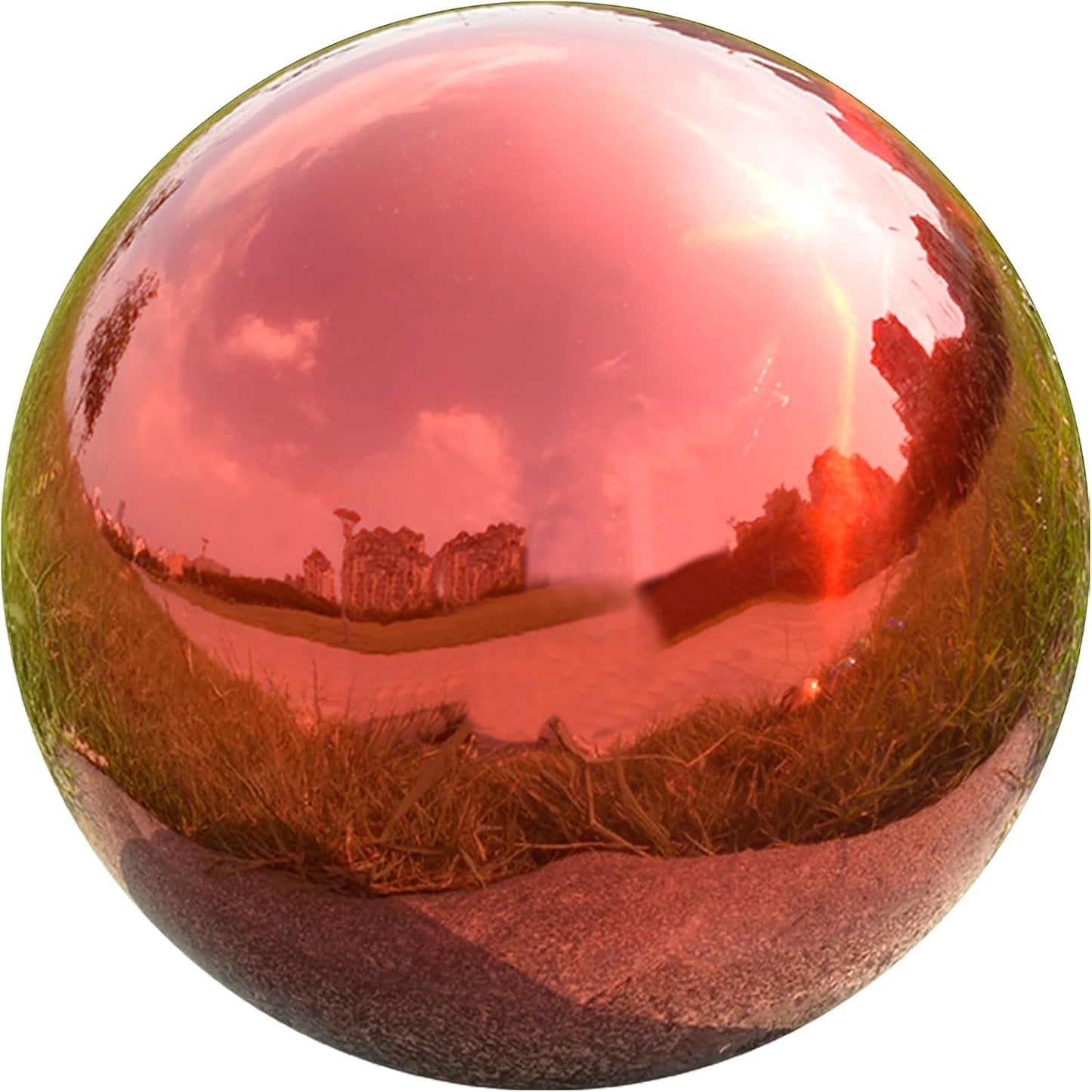 Nerien 10 Inch Gazing Ball, Stainless Steel Garden Mirror Globe, Polished Ornament Sphere, Hollow Floating Reflective Hemisphere, Home Outdoor Pond Housewarming Swimming Pool Decoration Gift, Red