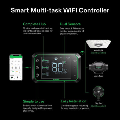 VIVOSUN Smart Air Filtration PRO T4 Kit 4", AeroZesh T4 Inline Duct Fan w/GrowHub E42A Temp. Humidity WiFi-Controller, Carbon Filter & Ducting, Cooling & Ventilation System for Grow Tent, Hydroponics
