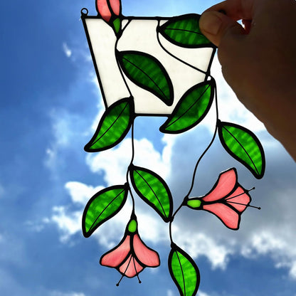 Plants Flower Stained Glass Window Hanging, Artificial Plants Sun Catchers Indoor Window, Stain Glass Suncatcher Hanging,Handcrafted Home Decor