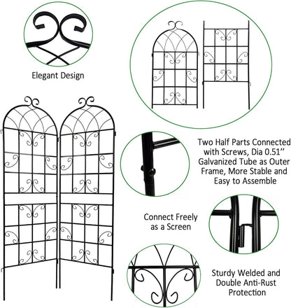 8 Pack Metal Garden Trellis 71" H Garden Fence Rustproof Trellis for Climbing Plants Support Roses Flower Outdoor Lawn Black