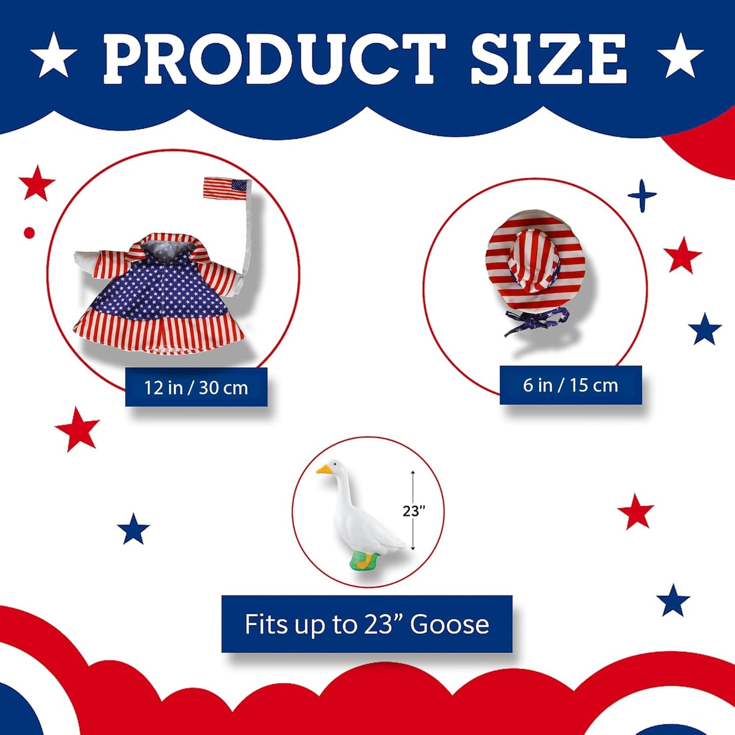 Lawn Goose Outfit – Glossy Cape & Adjustable Hat for 23″ Goose Statue – Halloween & Vampire & USA Flag Costume
