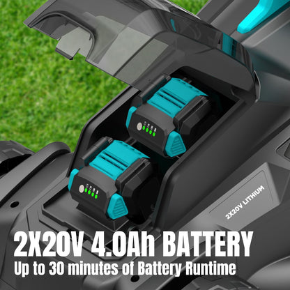 2×20V Cordless Electric Lawn Mower, 16" Push Mower with 6 Cutting Height Levels, Includes 2×4.0Ah Batteries and Dual Port Charger