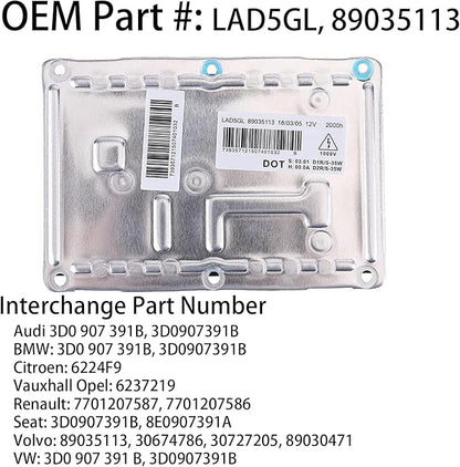 O-NEX Xenon D1S 35W HID Headlight Ballast 89035113 LAD5GL 4-PIN Factory OEM Direct Replacement Control Unit Module Fits for Cadillac CTS SRX for Volvo S60 V70