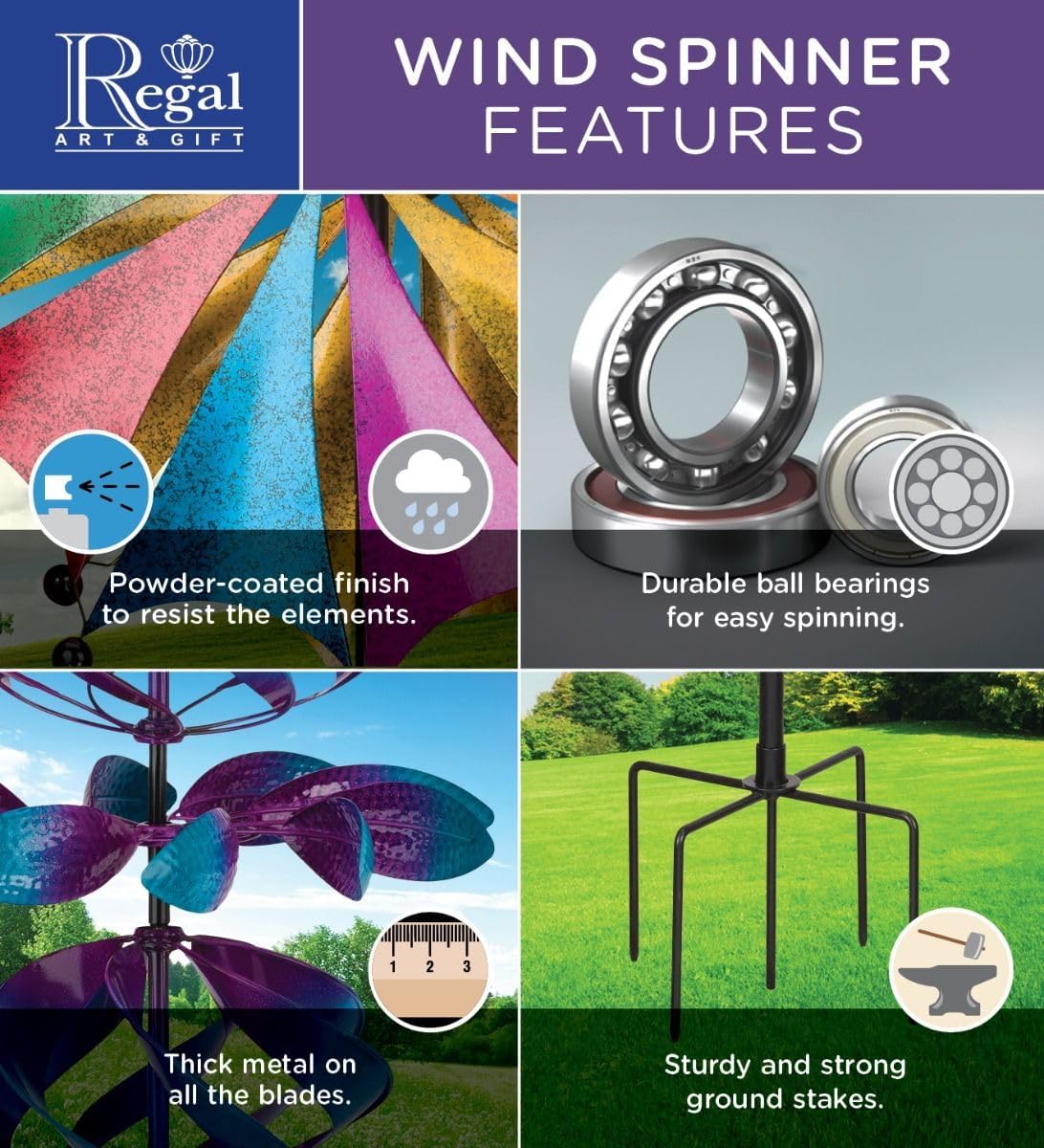 Regal Art & Gift Gyroscope Wind Spinner – Metal Yard Decorations Outdoor | Kinetic Garden Spinner for Lawn, Pathway, or Flower Bed | Weather-Resistant Outdoor Sculpture - 86 Inch