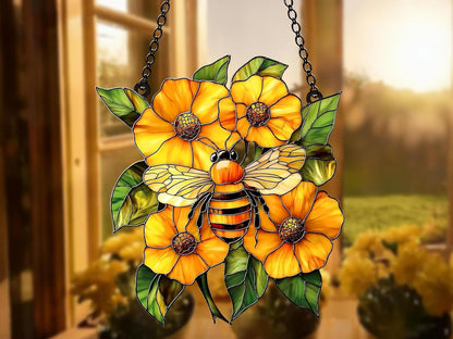 Bee Sunflower Acrylic Window Hanging Stained Wall Decoration Lover Gift for Mom Grandma Or Special Occasions Sun Catchers Indoor Windown Suncatchers Windows Garden Decor