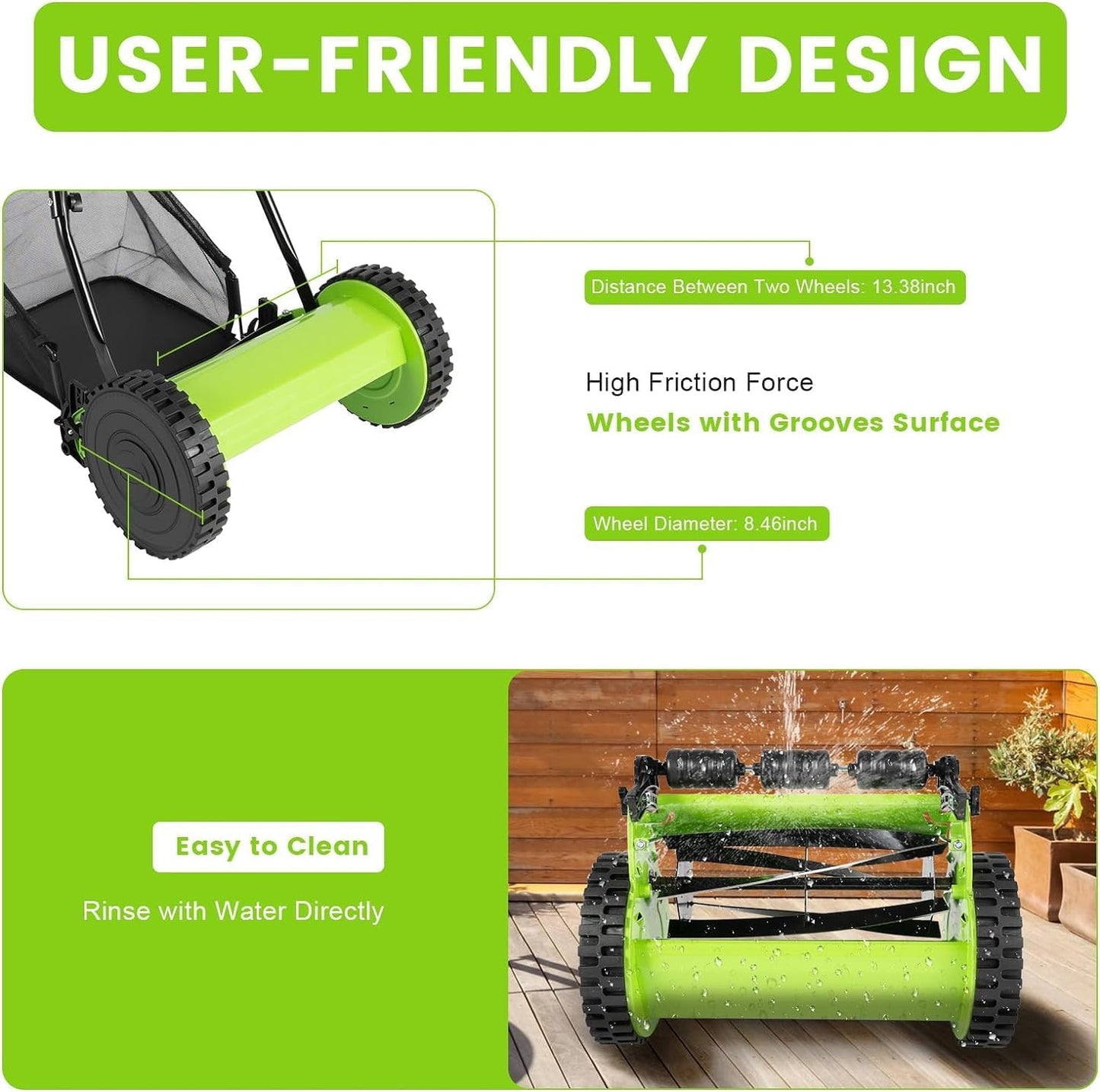 12 Inch Manual Push Reel Lawn Mower with Adjustable Mowing Height, 5 Blades and Collection Bag, Push Lawn Sweeper Grass Catcher Outdoor Power Tools for Picking up Leaves,Grass and Debris on Lawns