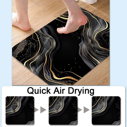 Bath Mat-Bathroom Rug，Black and Gold Abstract Marble-Absorbent Non Slip Quick Dry Stain Resistant Easy to Clean Care Shower Rug for Bathtub Shower Room 16×24Inch (40 * 60cm)