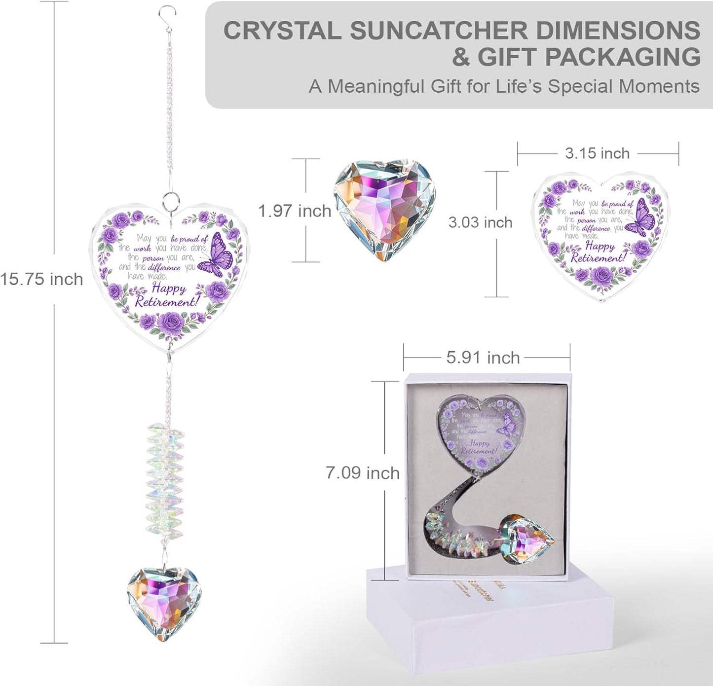 Crystal Suncatcher Retirement Gift for Women, Happy Retirement Gifts for Teacher Nurse Coworker Boss, Purple Glass Keepsake for Retired Friend