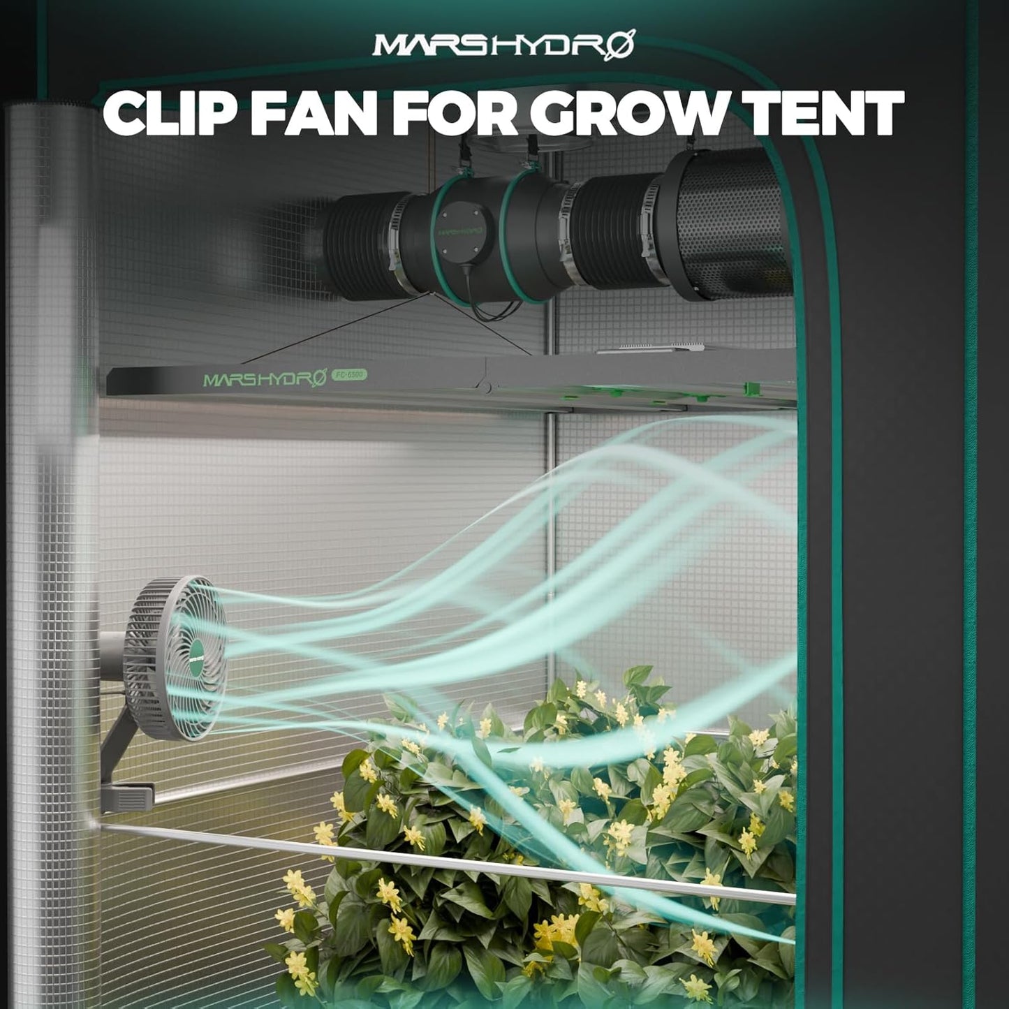 MARS HYDRO Updated 2-Pack M6 Grow Tent Fan, A powerful Oscillating Clip Fan with Low Noise for Hydroponic Plants and Ventilation Circulation with convenient APP/WiFi Control.