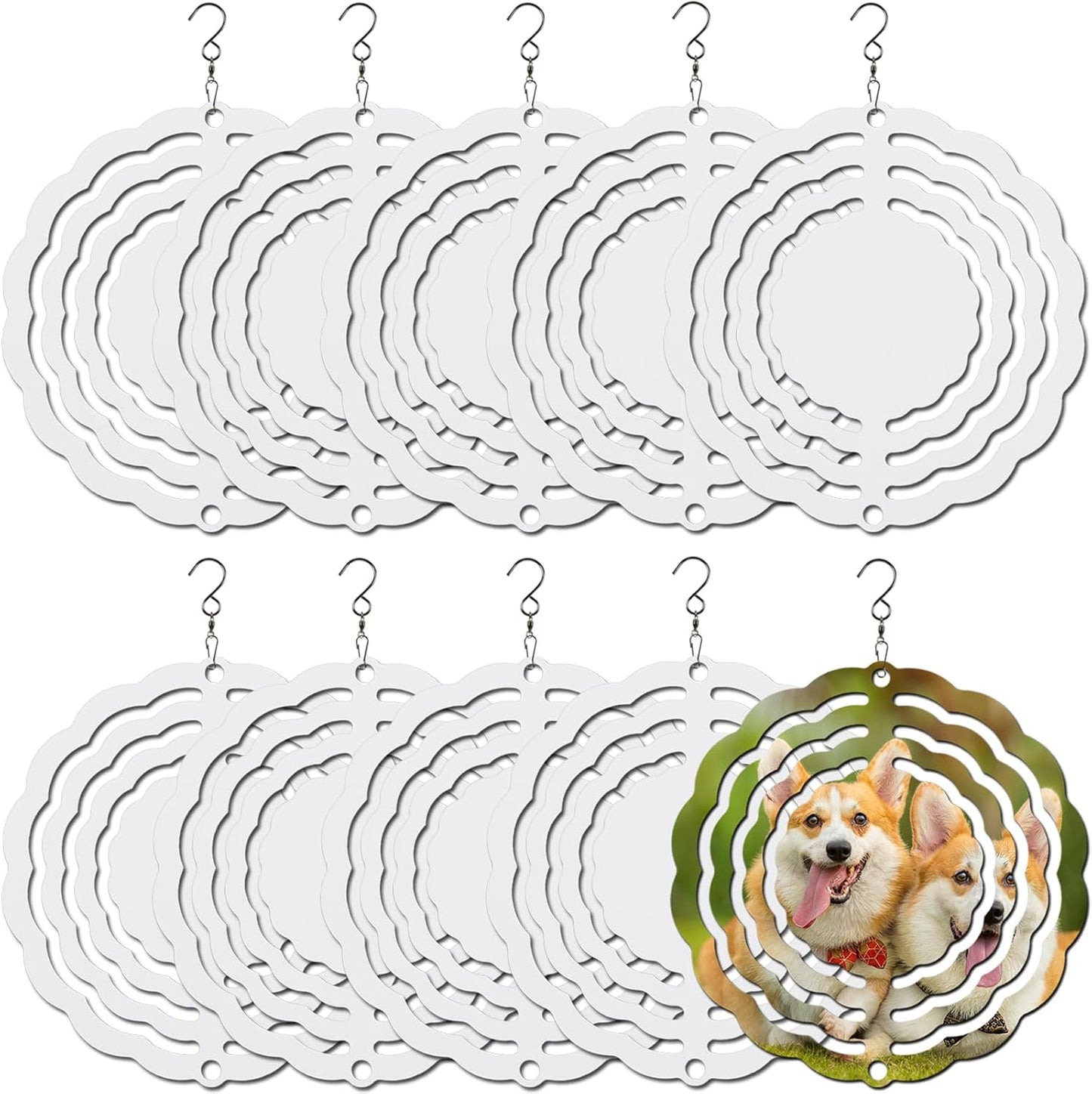 10 pcs Sublimation Wind Spinner Blanks 3 Inch Round 3D Aluminum Sublimation Blanks Wind Spinners Bulk Hanging Wind Spinners DIY Crafts Sublimation Ornaments
