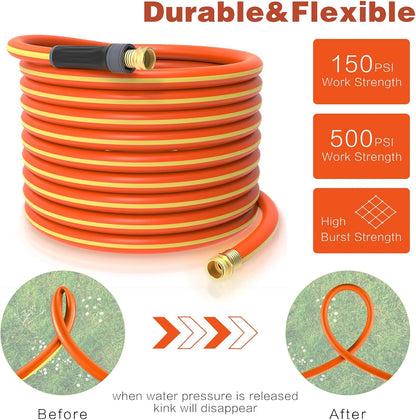 Hybrid Hose 100ft x 5/8", Short Garden Water Hose Heavy Duty, Flexible, Lightweight Hybrid Water Hose with Swivel Handle,3/4'' Brass Fittings, Available For Reel Cart Backyard Burst 500 PSI