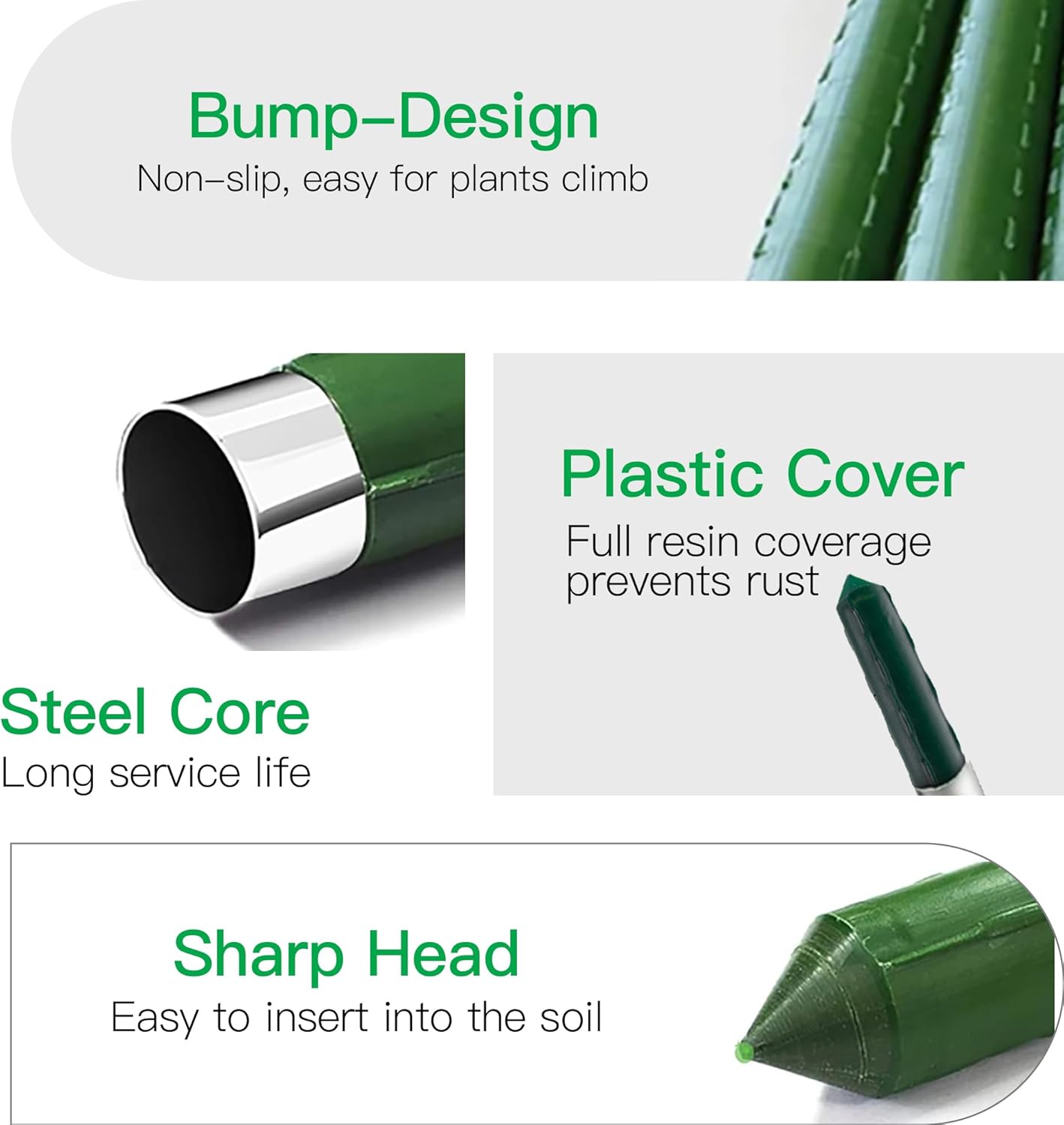 Garden Stakes 4ft, Metal Plant Stakes 4 Feet 30 Pack for Gardening and Farm, 48" Plastic Coated Plant Support for Tomato, Cucumber, Bean, Flower, Potted and More Climbing Plants