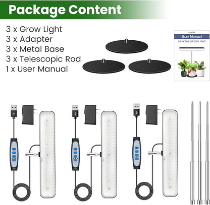 Plant Lights for Indoor Growing, Full Spectrum Grow Light 3 Pack with Base, 26 Inch Height Adjustable LED Grow Lamp with 6/12/16H Timer, 5 Dimming Levels, Ideal for Seeds Starting