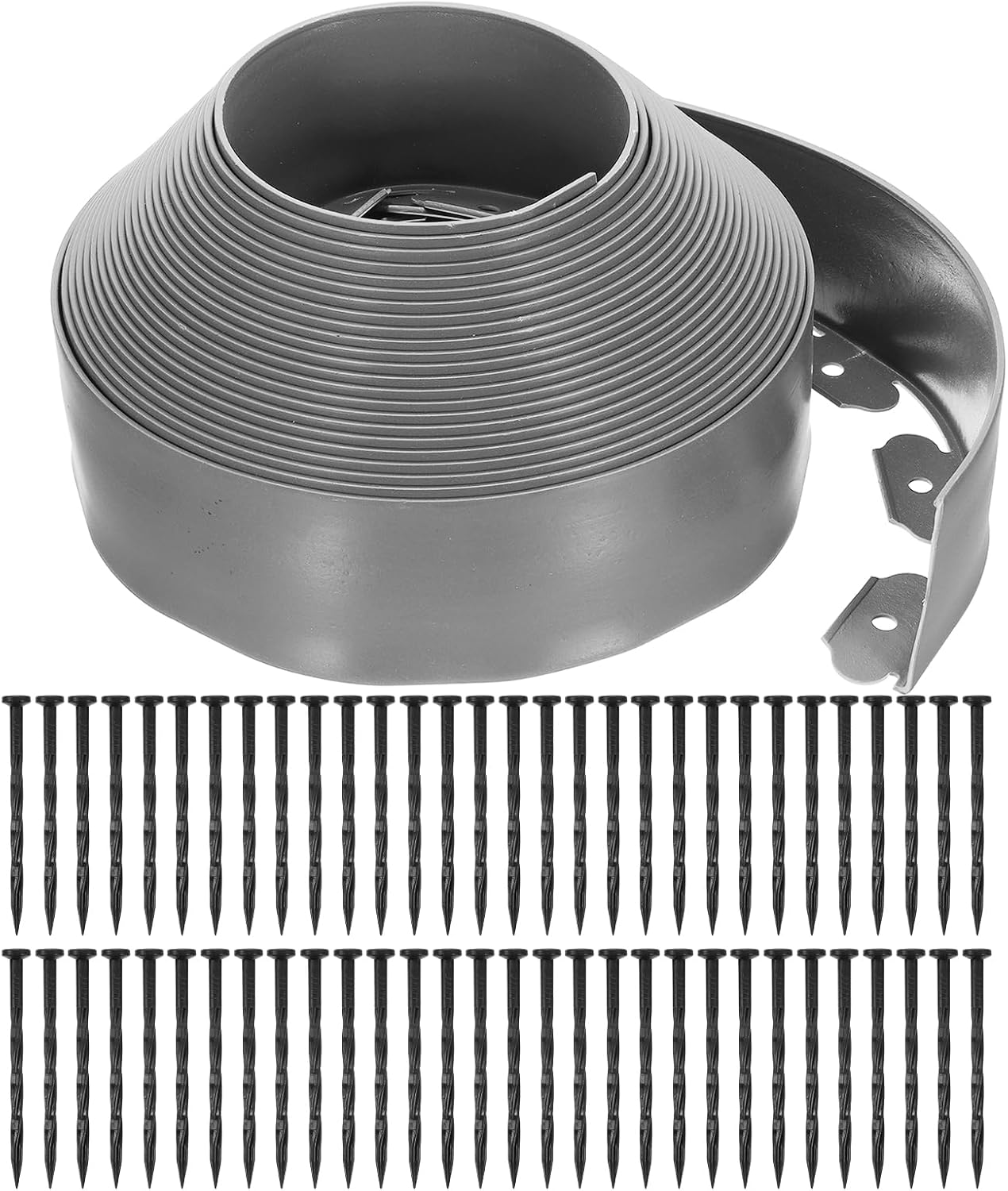 uxcell Landscape Edging, 1Pcs 66FT x 3.94" - No Dig Garden Edging Kit with 60 Stakes, Landscape Edging Border for Garden Lawn Flower Bed Yard Grass (Grey)