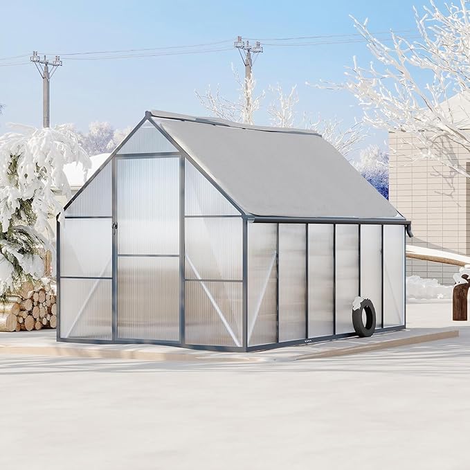 Greenhouse 8x16 FT Aluminum-Framed Heavy Duty Polycarbonate with Quick Setup Structure and Roof Vent Large Enhanced Outdoors Green House Kit