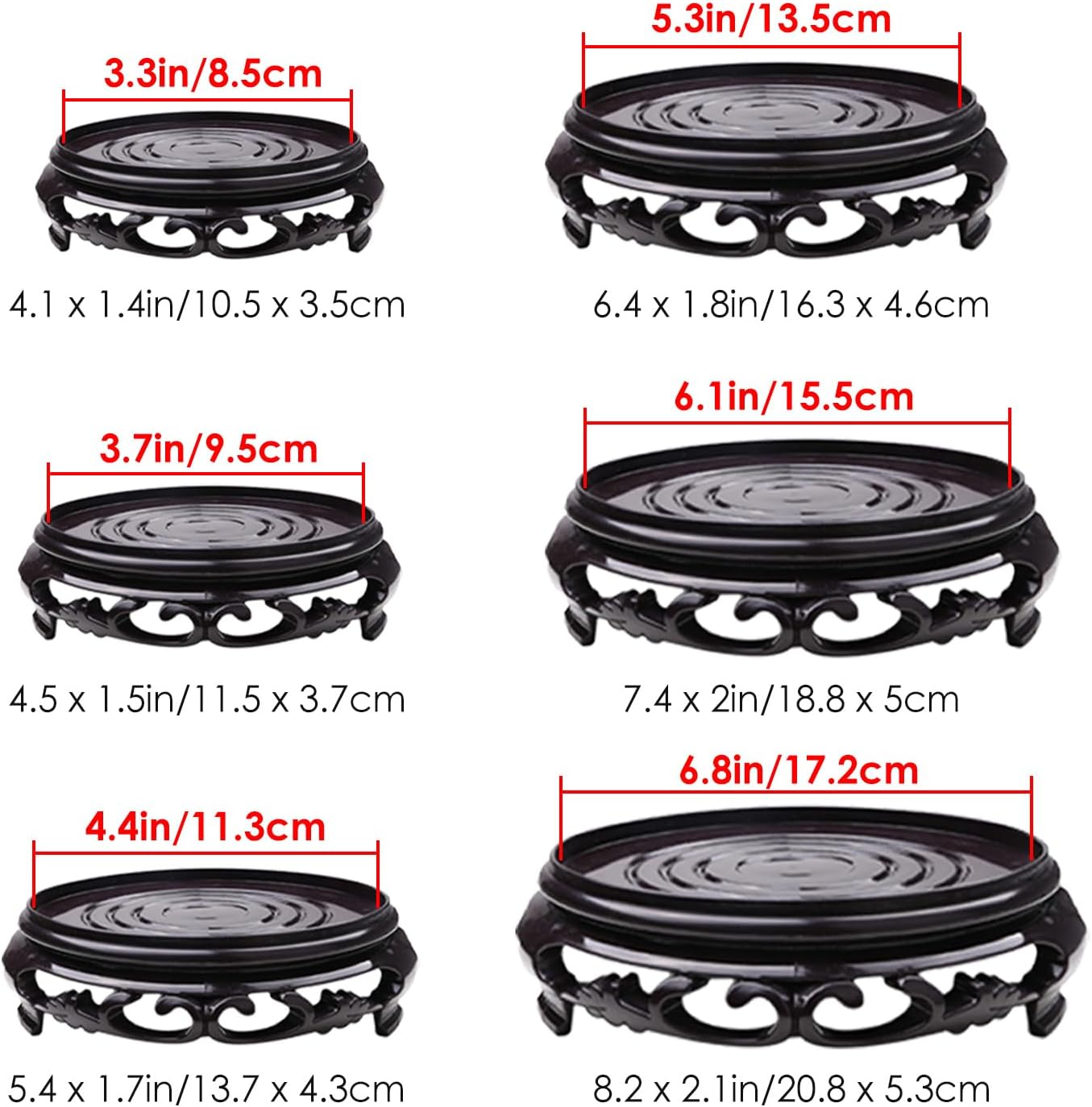 Hapivida Plant Stand, 5.3in Round Plant Riser Decorative Display Flower Holder Vase Rack Holder Planter Tray Oriental Style Furniture Indoor for Desktop Counter Room