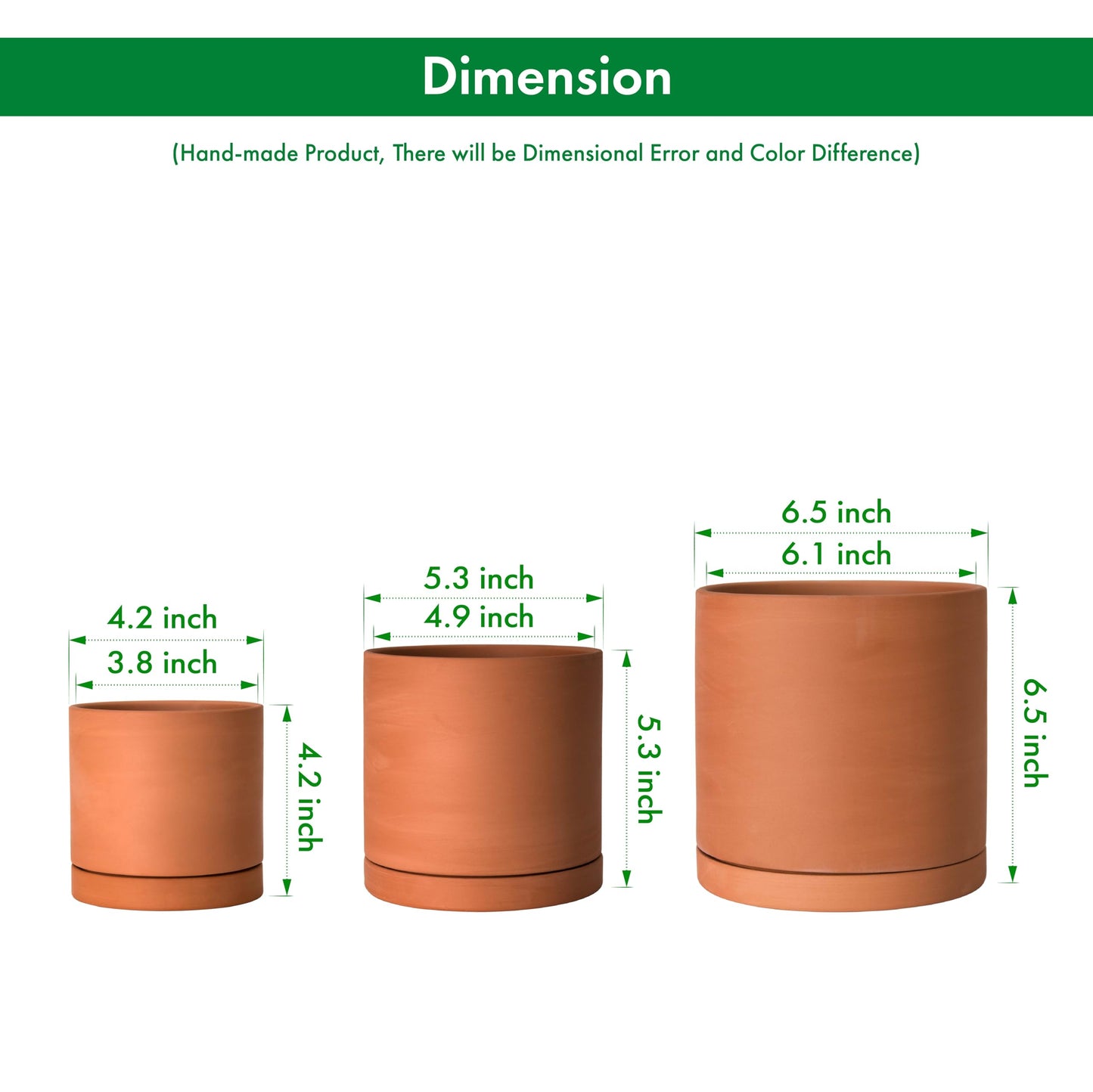 D'vine Dev 3-Pack Classic Terracotta Pots & Saucers, 4/5/6 in, 40-T-A-0