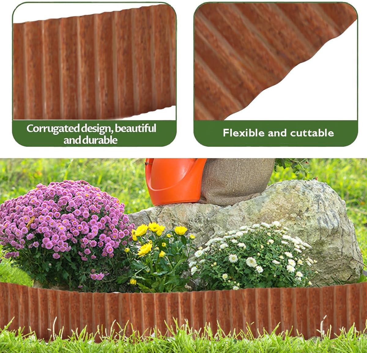 Corrugated Metal Garden Edging 10inch x 20ft, Landscape Edging Border, Flower Bed Edging Borders, Galvanized Edging Long Strips Yard Border for Lawn Edging Borders, Plants, Walkways (Rusty Red)