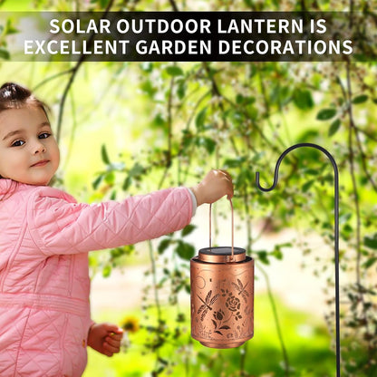 2 Pack Solar Lanterns Garden Decor Birthday Gifts for Women Mon Grandma Metal Hanging Solar Lights Waterproof Outdoor Decoration for Outside LED Lanterns for Yard (Dragonfly)