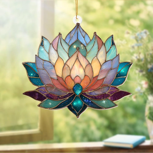 Lotus Stained Glass Acrylic Ornament – Colorful Lotus Flower Suncatcher for Windows, Christmas 2025
