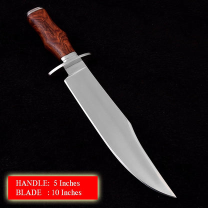 METAL OF HONOR Bowie Knife D2 Fixed Blade Hunting Knife with Leather Sheath for Camping, Hiking, Survival 15 inch bushcraft knife with Solid Engineered Wood Handle (wood)