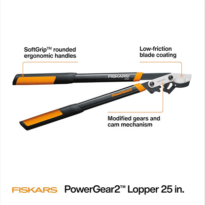 Fiskars 25-Inch Loppers for Tree Trimming, Heavy Duty, Sharp Steel Blade Tree Branch Cutter with up to 1.75" Diameter Cut Capacity, PowerGear2 Design with Compound Action for More Power, Hand Loppers