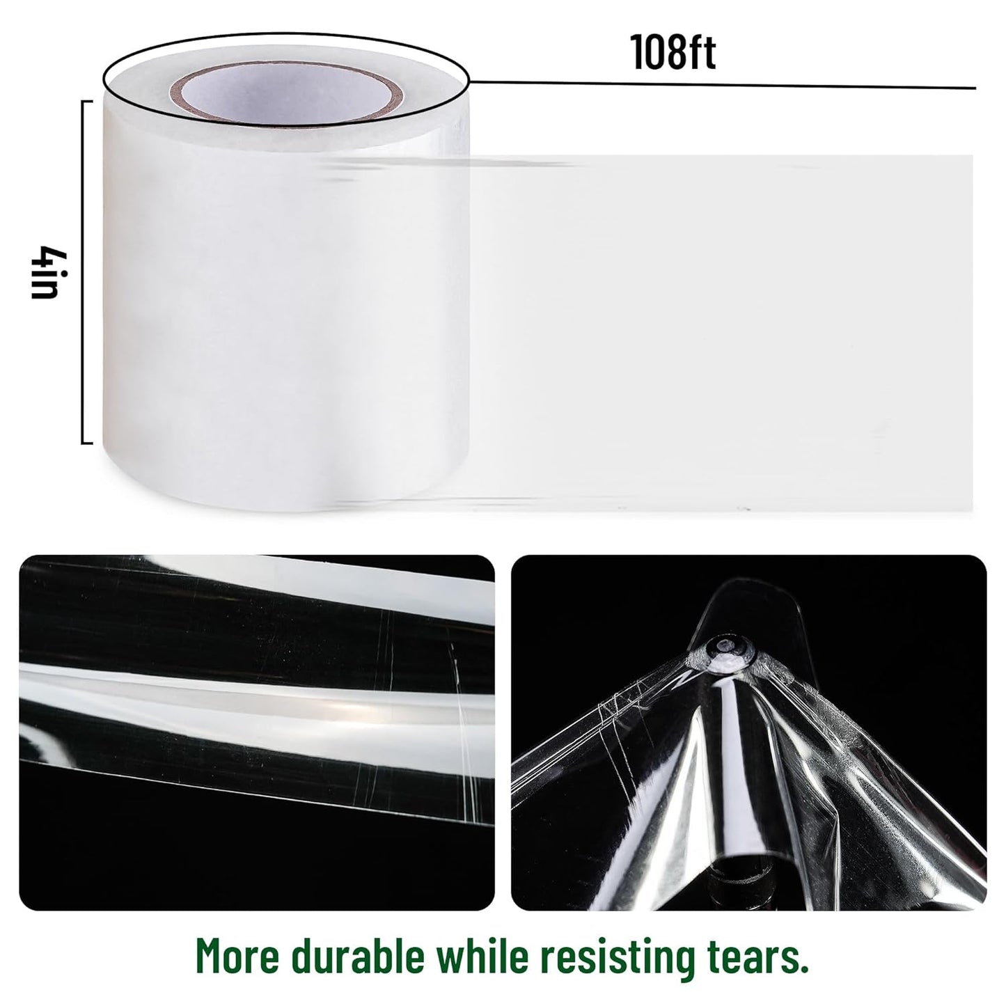 6 Mil Greenhouse Plastic Sheeting Tape, 4" x108' Waterproof UV Resistant Repair Tape, Strong Weatherproof Polyethylene Film