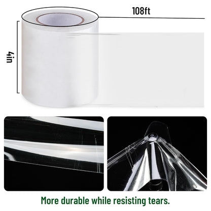 6 Mil Greenhouse Plastic Sheeting Tape, 4" x108' Waterproof UV Resistant Repair Tape, Strong Weatherproof Polyethylene Film