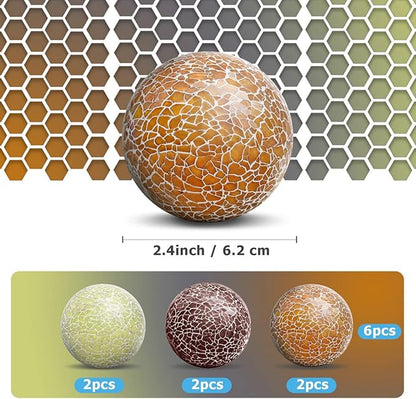 6 PCS 2.5inch Glass Decoration Orbs Set Glass Mosaic Sphere Balls Mix Color Bowls Vases Table Centerpieces Home Living Room Christmas Wedding Party Ornaments