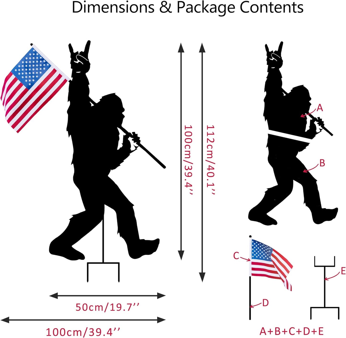 Paito 3.3ft Tall Metal Bigfoot Yard Decor Garden Stakes Display, Life Size Bigfoot Sasquatch Outdoor Yard Art Statue for 4th of July Decorations, Lawn