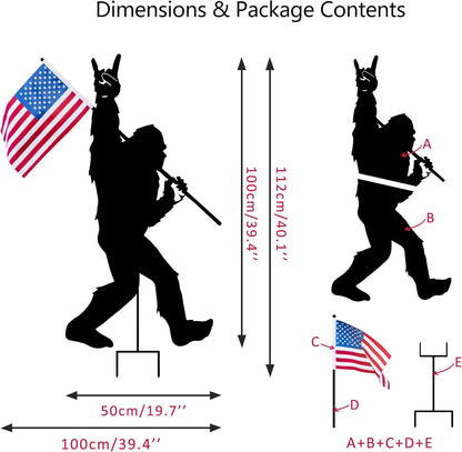 Paito 3.3ft Tall Metal Bigfoot Yard Decor Garden Stakes Display, Life Size Bigfoot Sasquatch Outdoor Yard Art Statue for 4th of July Decorations, Lawn