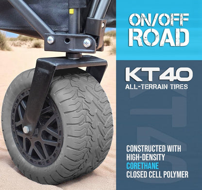 Folding Beach Wagon with Big All-Terrain Wheels for Off-Road Use (Sand/Gravel/Camping Trails) Extra Large Utility Cart with 9" Heavy-Duty Rubber Tires [Outland-XL by Stratton Forge] Blue
