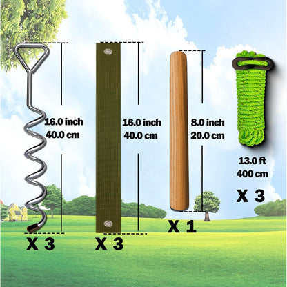 Heavy Duty Tree Stake Set - 16" Straightening Kit Spiral Metal Stakes & Double-Layer Straps Bold Antirust Tree Supports &Fast Rotating Rod Tent Anchoring Stakes