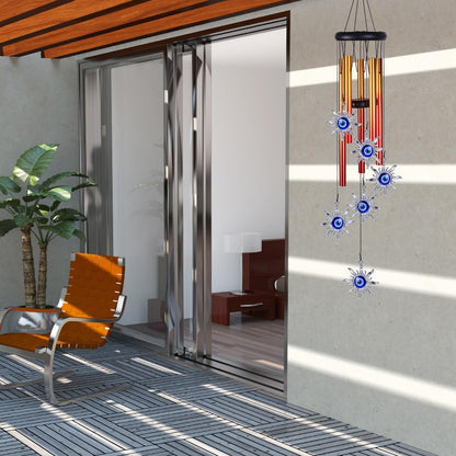 Blue Evil Eye Sun Wind Chimes Outdoor Decor, Mobile Sun Evil Eye Wind Catcher, Evil Eye Sun Wind Bells, Sun Blue Evil Eye Amulet Wind Chimes for Home, Gift for Mom, Balcony, Patio, Garden Decoration