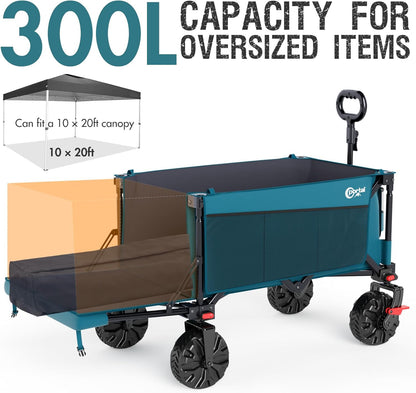 Portal 300L Large Wagons Carts Foldable with Tailgate, 550LB Heavy-Duty Collapsible Beach Wagon with All-Terrain Wheels, Oversized Folding Wagon for Camping, Sports, and Pets